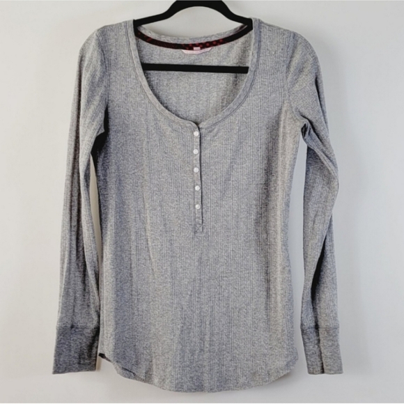 VICTORIA SECRET Henley Grey Pajama Shirt Top Size Medium - Picture 1 of 4